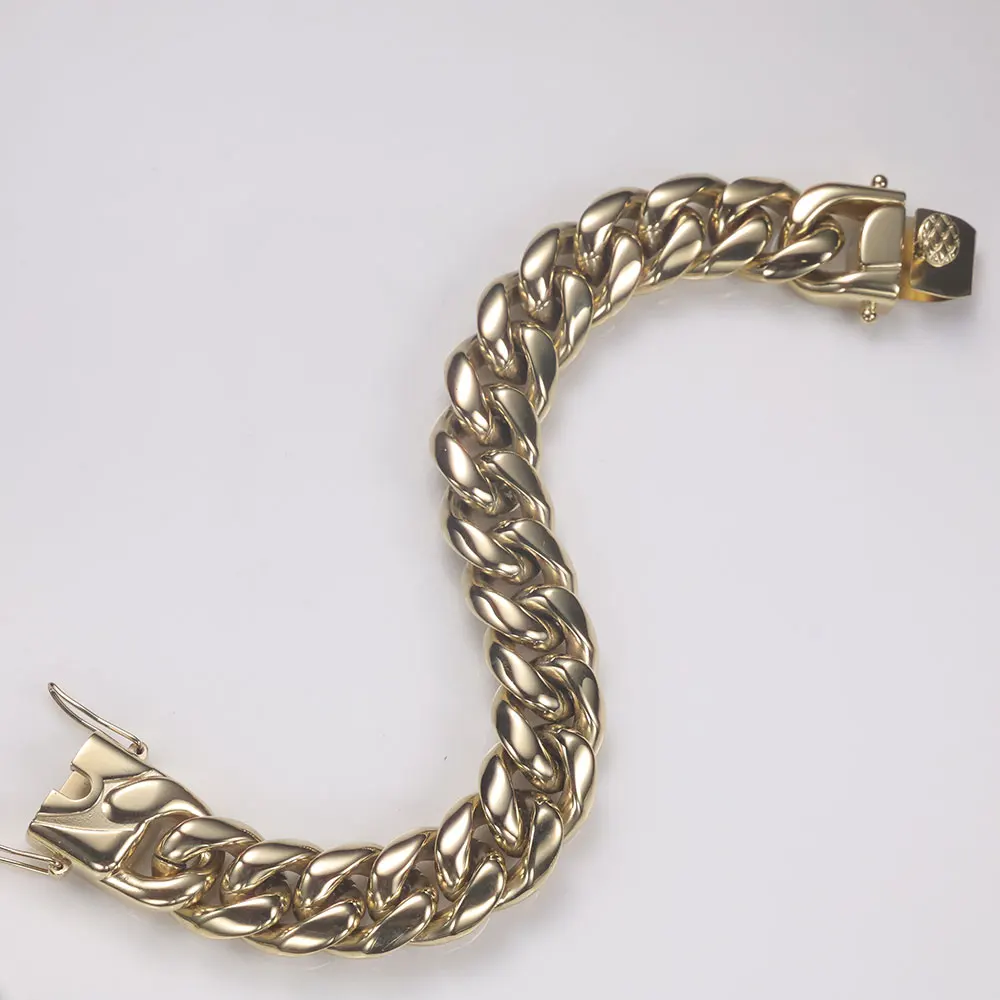 14K Gold Plated 8mm 12mm Stainless Steel Cuban Chain Hip Hop PVD Plated Cuban Link Chain Necklace For Men Women Party Gift