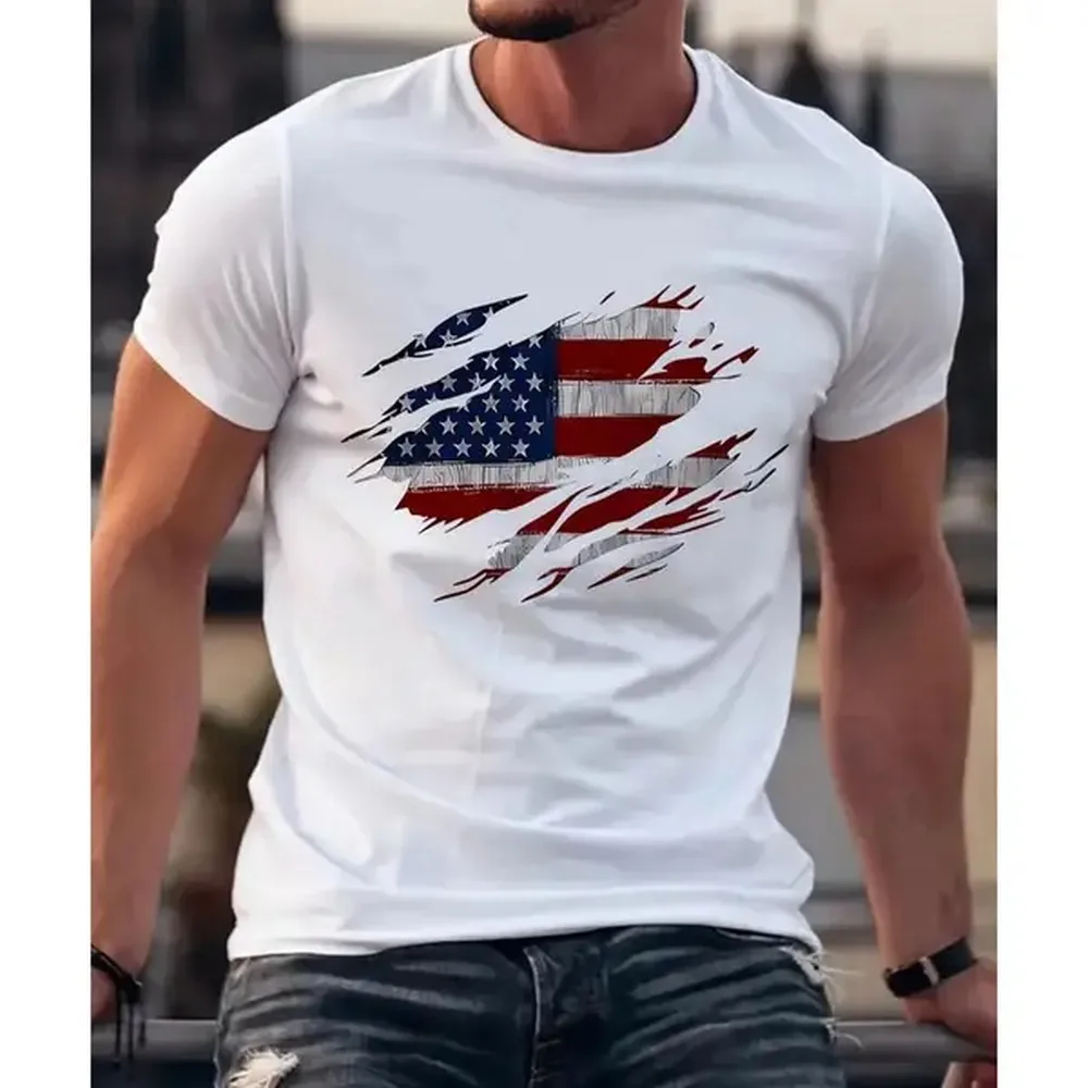 [100% Cotton] Men'S Patriotic American Flag Graphic T-Shirt - Soft Breathable Fabric, Regular Fit Short Sleeve Crewneck, All-Season Casual Streetwear Tee For Everyday Comfort, T-Shirt For Men And Women