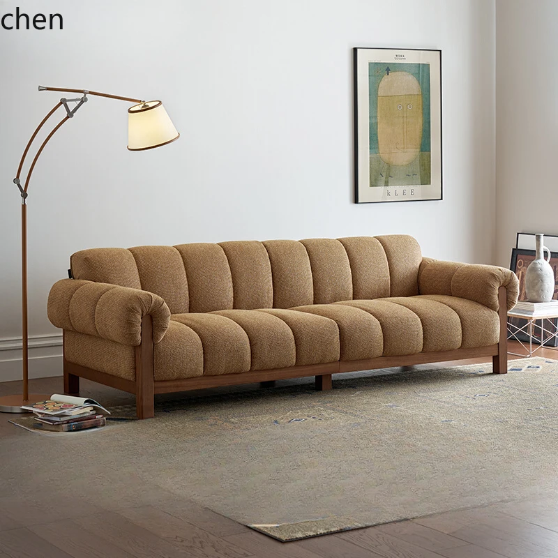 

HSN sofa retro ash wood living room straight row small apartment modern fabric sofa