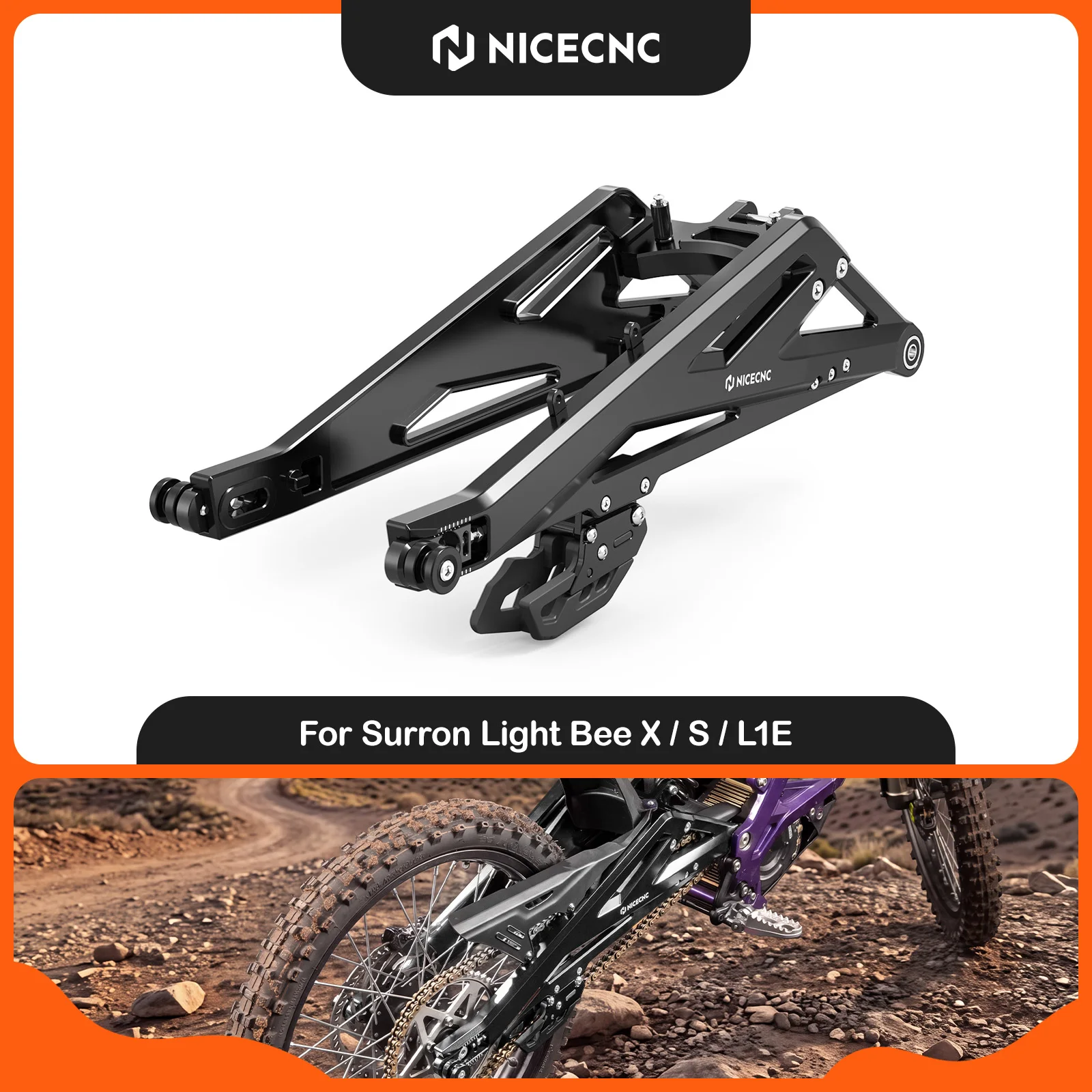 NICECNC For Surron Light Bee X Light Bee S Electrical Motorbike 100mm Extended Rear Swingarm For Segway X160 X260 Aluminum
