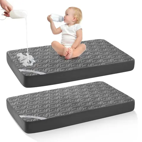 Waterproof Crib Mattress Protector 2 Pack, Soft and Breathable Crib Mattress Pad Cover, Noiseless Machine Washable Toddler