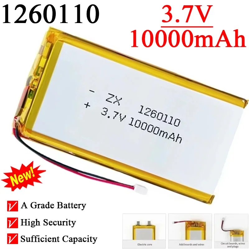 1260110 3.7V 10000mAh Lipo Lithium Polymer Battery for Mobile Power Smart Curtain Switch Door Lock Humidifier Air Conditioner