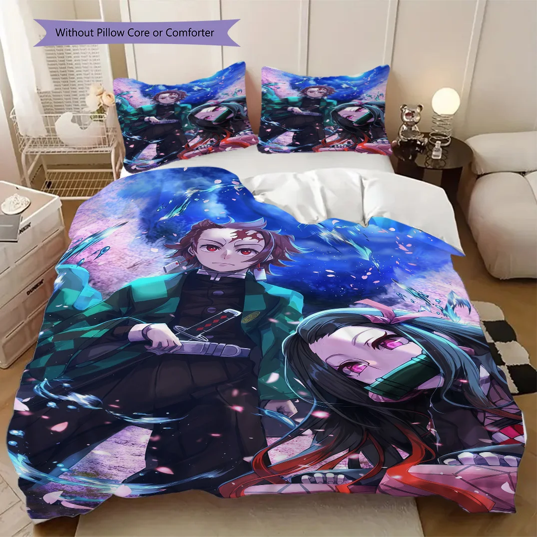 Tanjiro Kamado Nezuko Kamado Quilt Set, Anime Cartoon Bedding Set Gift, Extra Large Size, Various Sizes Available LXRa3