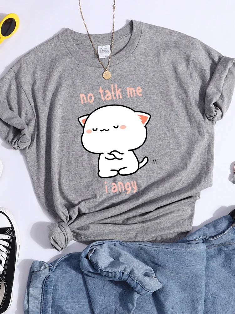 T Shirt No Talk Me I Angy Arrogant Cat Womens Fashion Street Crop Top Kawaii Hip Hop Cool Clothes Summer Casual Women Tee