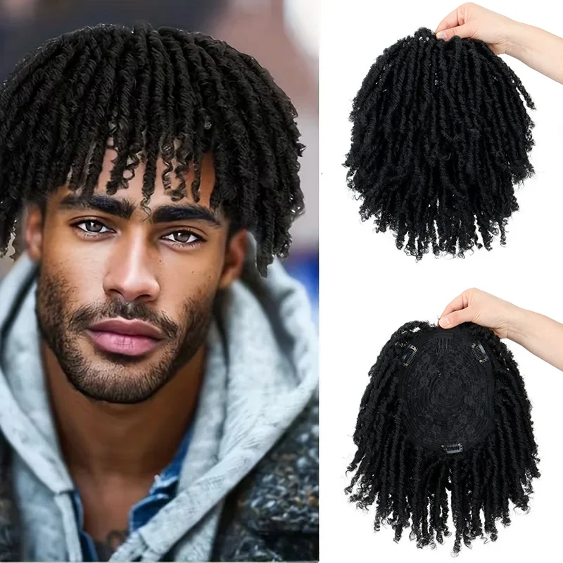 6Inch Synthetic Clip-In Dreadlock Hair Toppe Short Afro Curly Dreadlock Toupee Cover Thin Hair Easy Wear Daily for Women Men