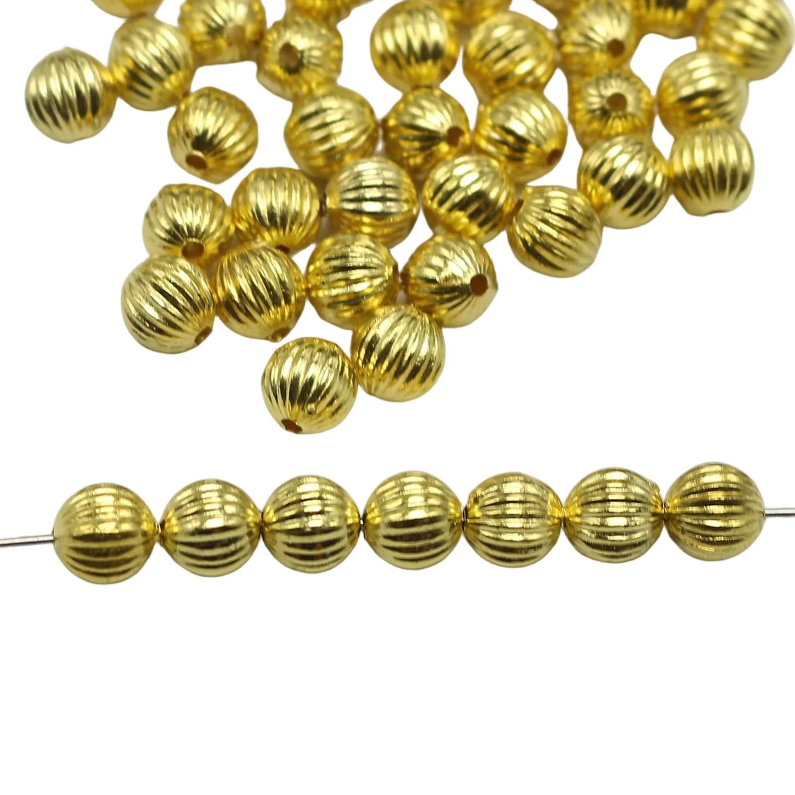 500pcs Golden Acrylic Corrugated Ball Round Spacer Beads 6mm