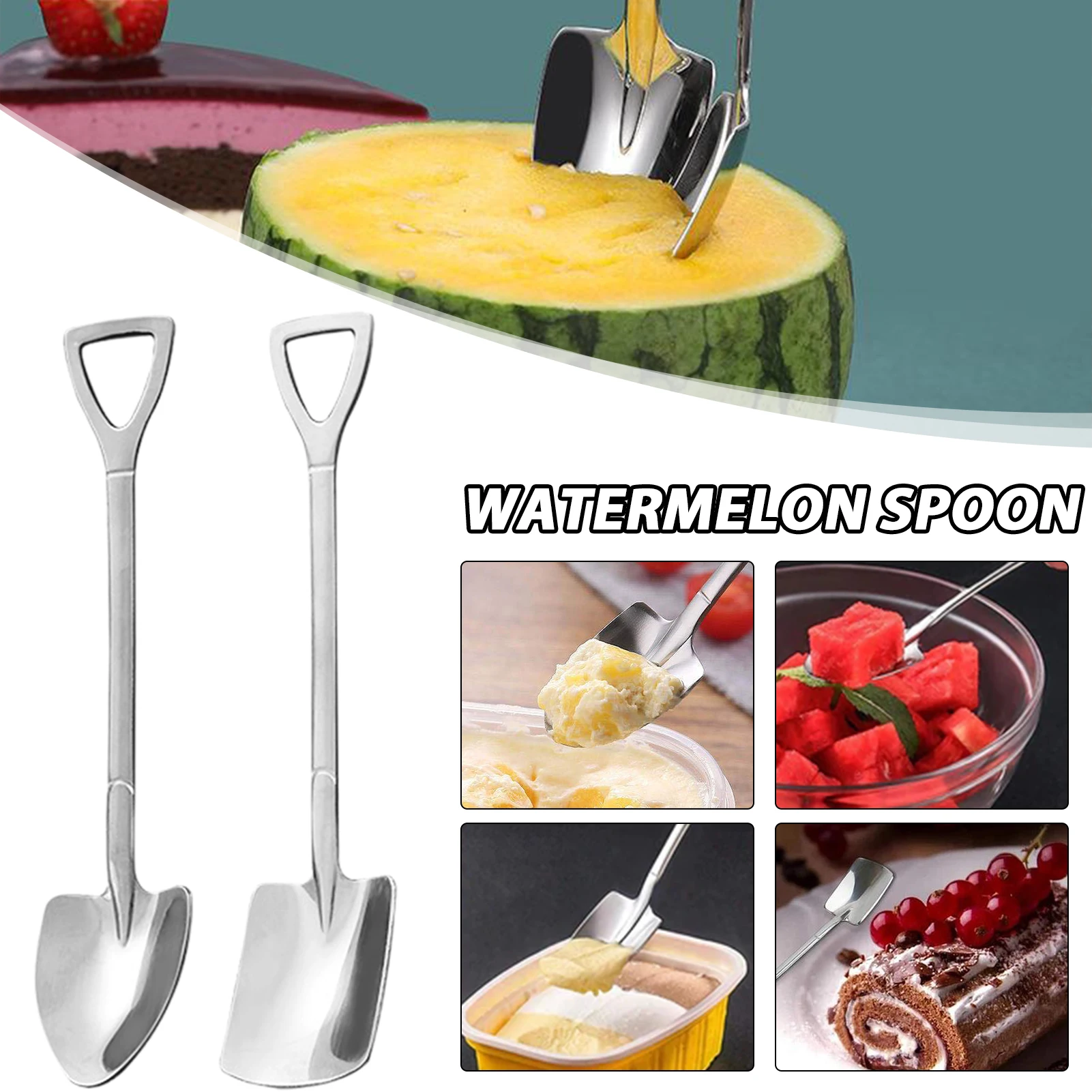 Stainless Steel Square Spade Fork Pointed Shovel Dessert Cake Fork Spoon Fruits