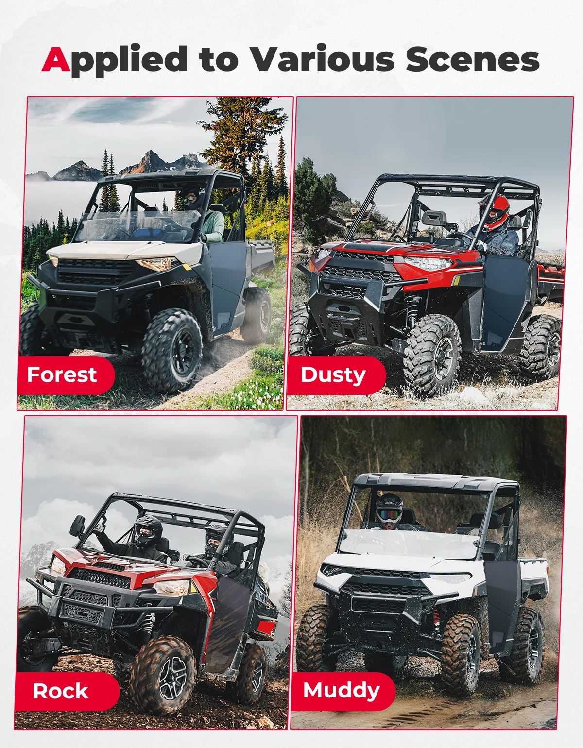 UTV Aluminum Doors Compatible with Polaris Ranger XP 1000 2018-2023 KEMIMOTO Half Doors with Transparent Thickened PC Window