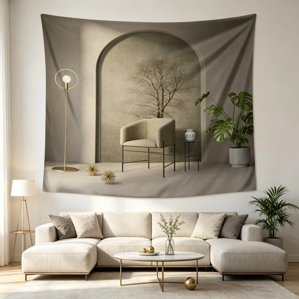 1PC Minimalist Room Print Backdrop Banner, Bedroom Living Room Photo Background, Polyester Wall Hanging, Home Decor, Wall Art