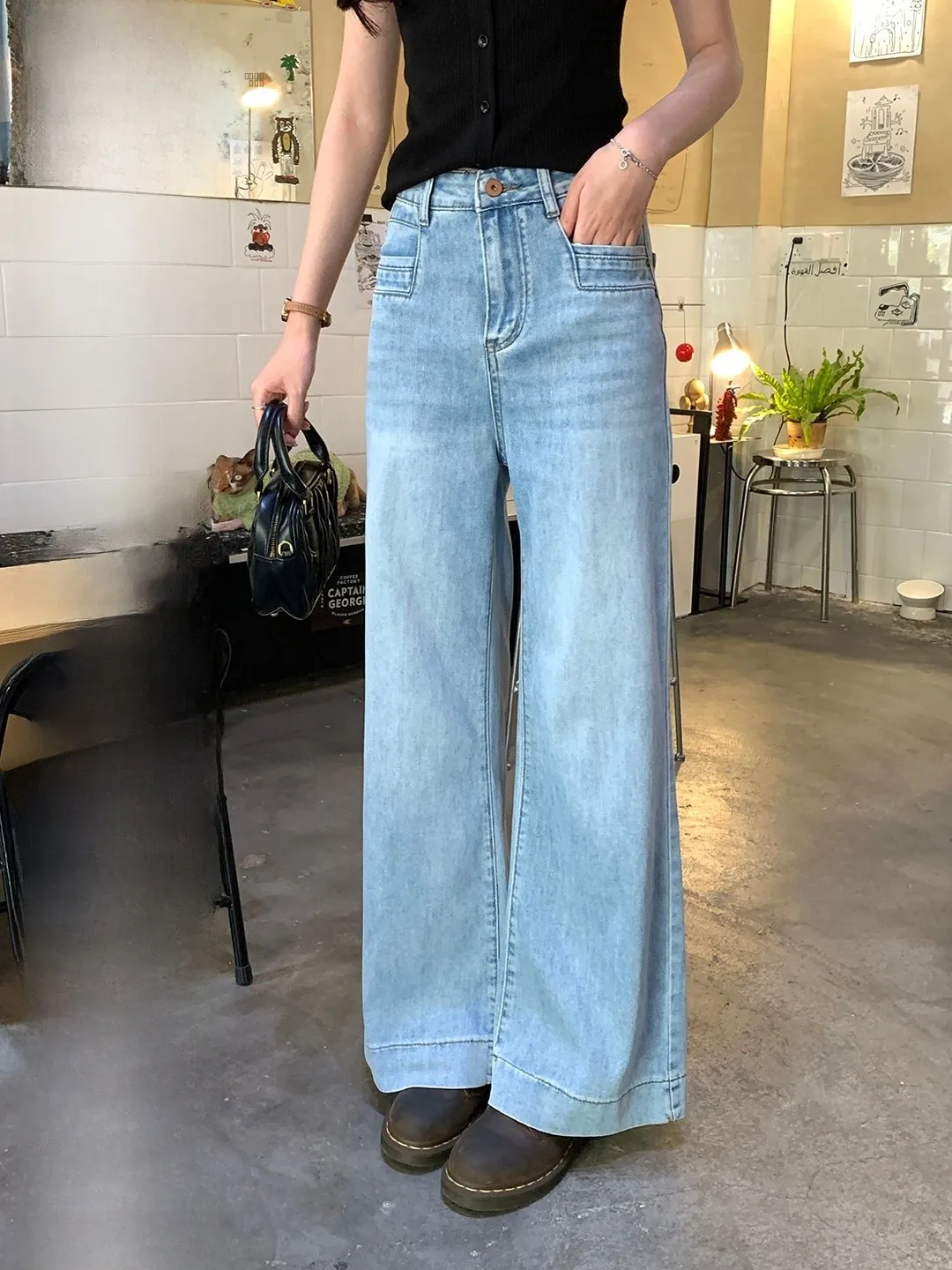 

Slimming High Waist Casual Wide Leg Straight Cut Jeans Korean Sle Vintage High Waist Versatile Straight Cut Denim Jeans