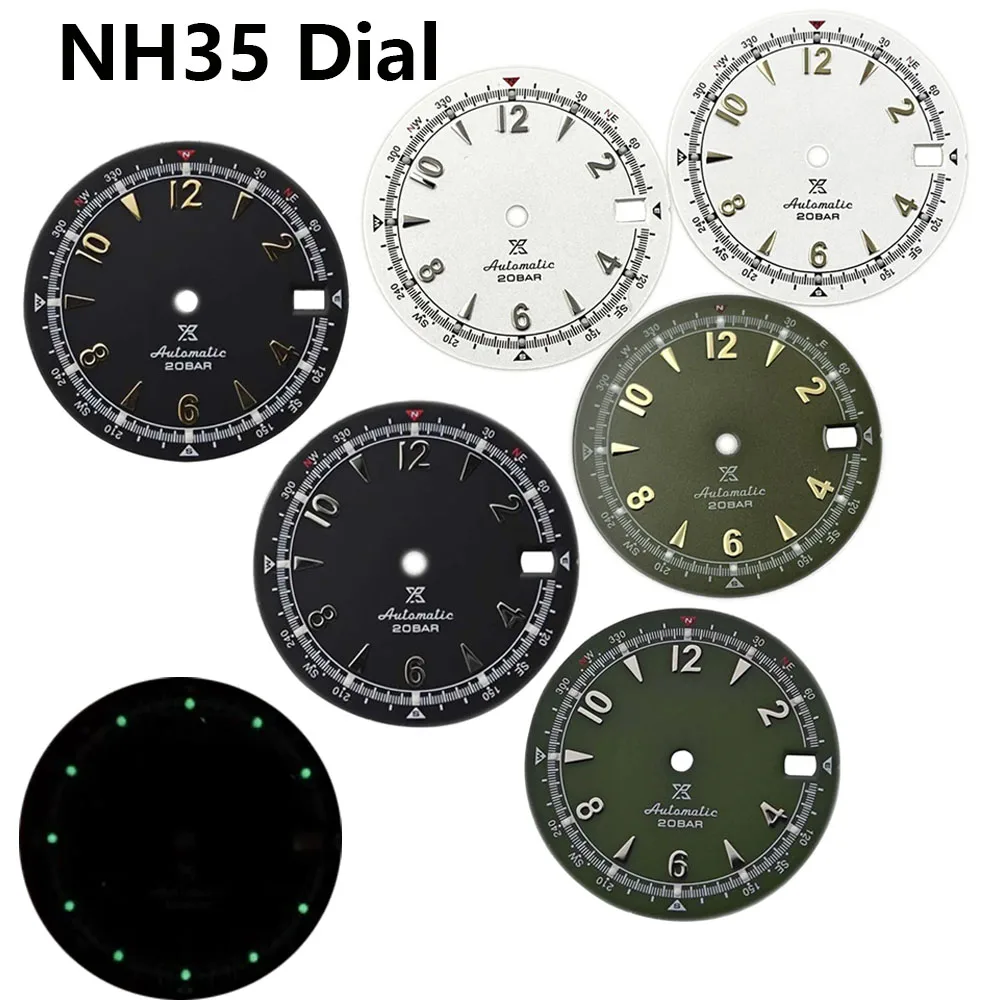 

New Retro Style Watch Dial 28.5mm, Green Luminous NH35 Dial, for NH35A NH36 4R 7S Movement, Single Calendar Watch Faces