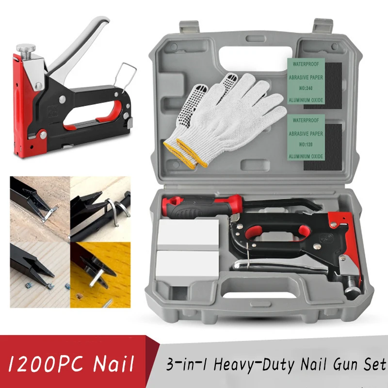 3-in-1 Heavy Manual Nail Gun Furniture Tool Woodworking Special Staple Book for Wood Furniture Home DIY Hand Tools