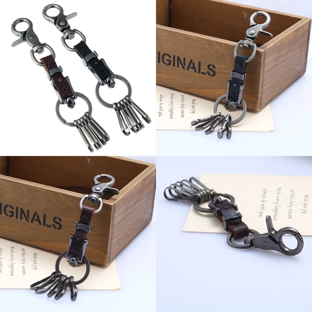 Leather Vintage Keychain for Men Punk Style Cowhide Car Key Ring Small Gift for Automotive Keys