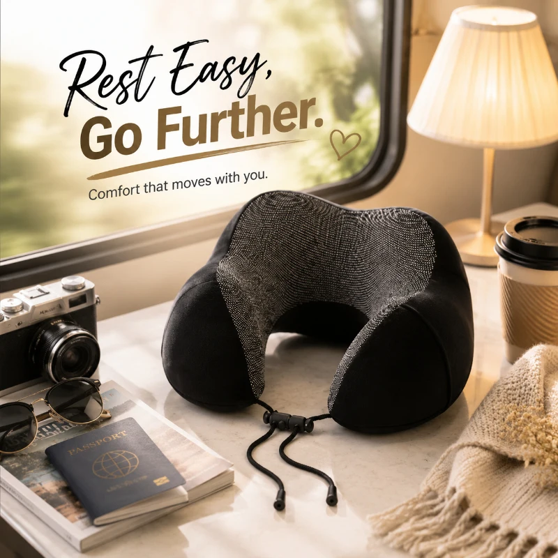

Soft U-shaped Travel Neck Pillow, Memory Foam Cushion, Reliable Cervical Support for Airplane Travel