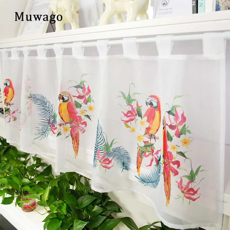 Muwago Short Tulle in Kitchen Nature-Loving Style Curtains for Living Room Door Cafe Window Drapes