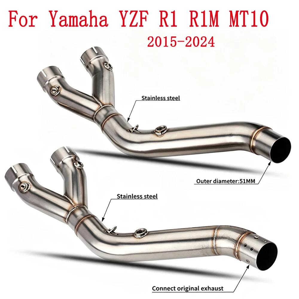 Professional Motorcycle Exhaust Stainless Steel Middle Pipe Exhaust For Yamaha YZF R1 R1M MT10 2015-2024Modify Racing Line