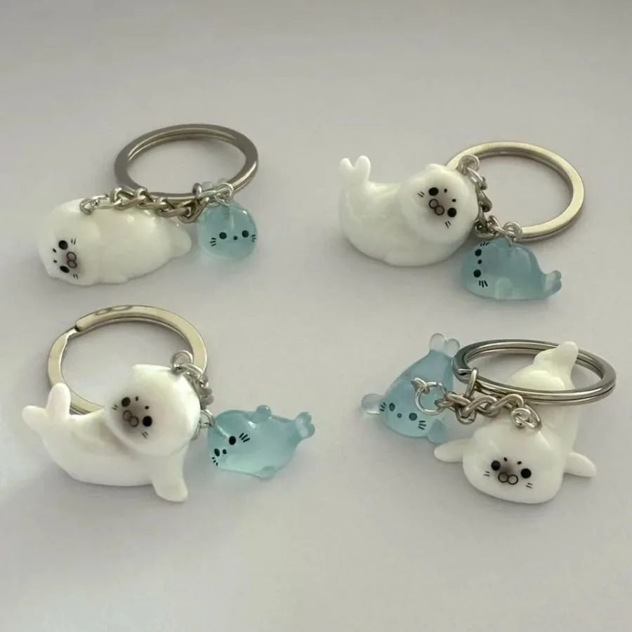 Cute Cartoon Marine Animals 3D Luminous Sea Lion Seal Resin Key Chains for Men Women Friend Bag Pendant Jewelry Accessories Gif