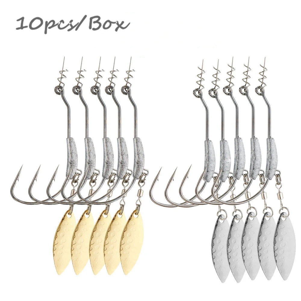 Fish Hook 2G 3G 4G Fishing Hooks Jig Head 10Pcs/lot With Spin Lock Pin Spinner For Soft Fishing Bait Of Carbon Steel Hooks