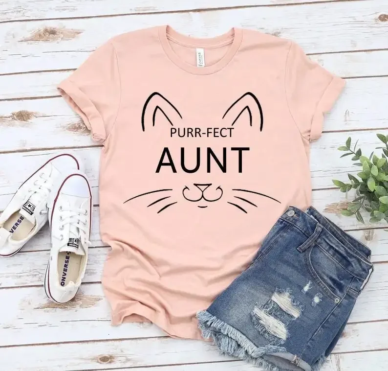 

Funny Cat Lover For Aunts Cute Kitty Shirt 100% Cotton goth Short Sleeve Women's T-shirt Aesthetic O Neck Top Tee Drop Shipping