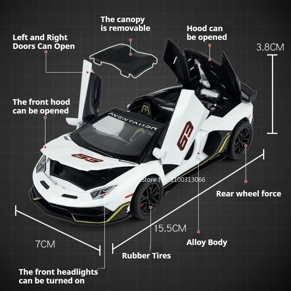 1:32 Lambor Countach LBWK SVJ63 Modellen Auto Legering Speelgoed Wiel Trek Miniatuur Voertuigen Lichte Muziek Sportwagen Educatief Speelgoed