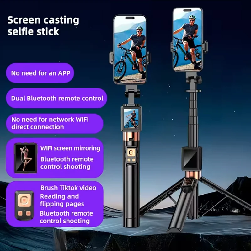 Wireless Selfie Stick Tripod Stand with Small Screen Casting Selfie Monitor Bluetooth Remote Control For Smartphone Selfie