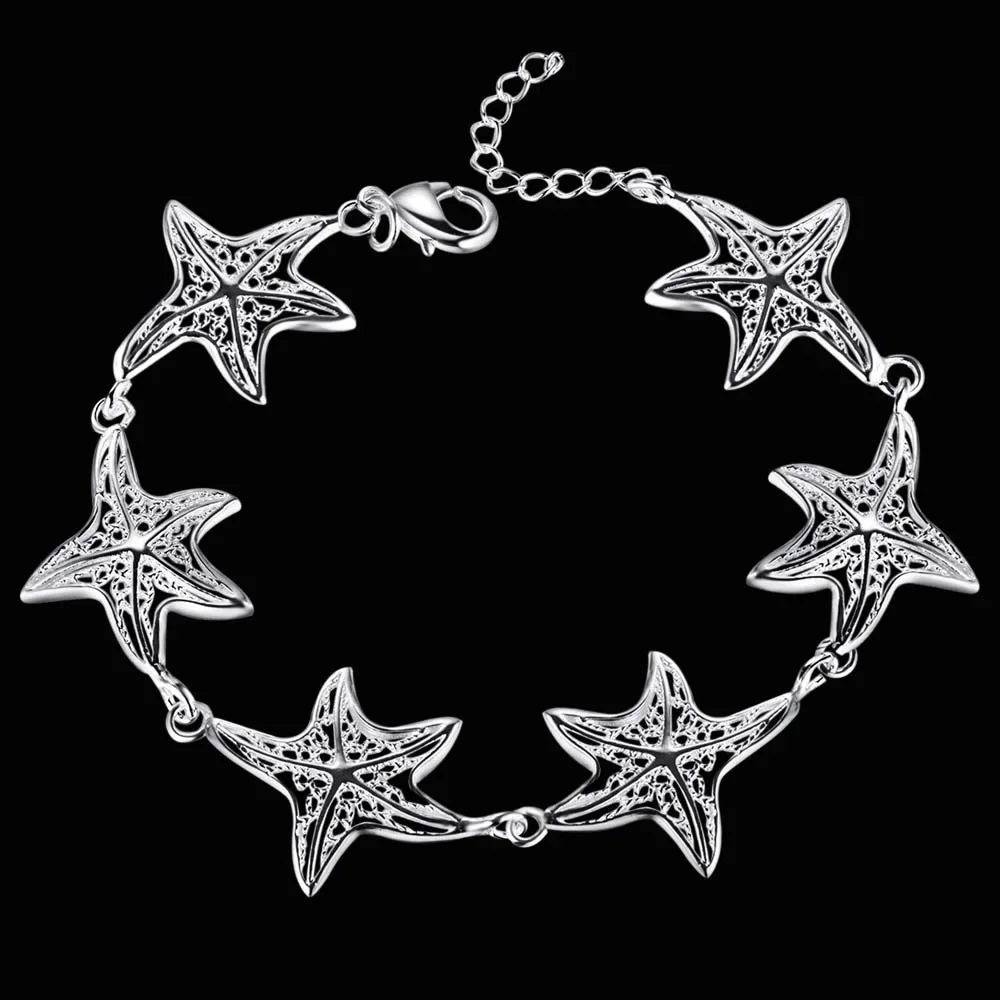 Fine nice charms Star fishstar silver plated bracelets for women wedding high quality fashion jewelry Christmas gifts LH016