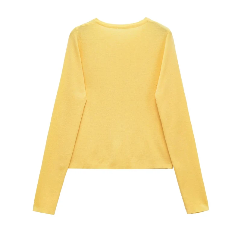 KEYANKETIAN 225, осенний новый женский тонкий желтый вязаный топ, простой стиль, однобортный тонкий вязаный кардиган с круглым вырезом и длинными рукавами