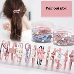 12Pcs/Set Elastic Hair Rope For Women Flower Pearl HairpinPink Scrunchies Ponytail Holder Hair Band Hair Accessories For Girl