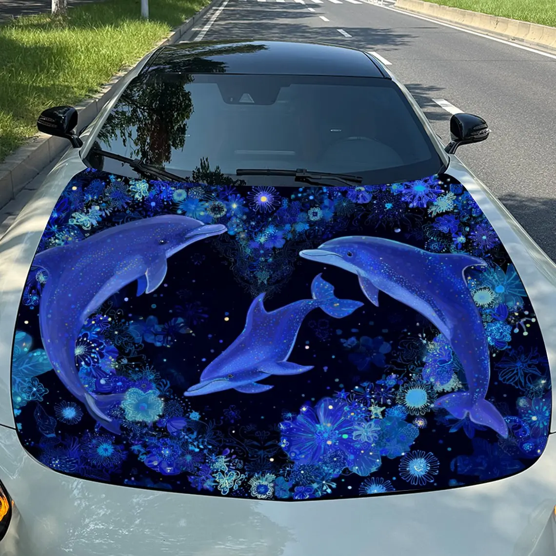 

Dolphin Parent Child Family Car Vinyl Wrap, PVC Material Waterproof Car Hood Sticker, Self-Adhesive Scratch-Resistant Stickers f