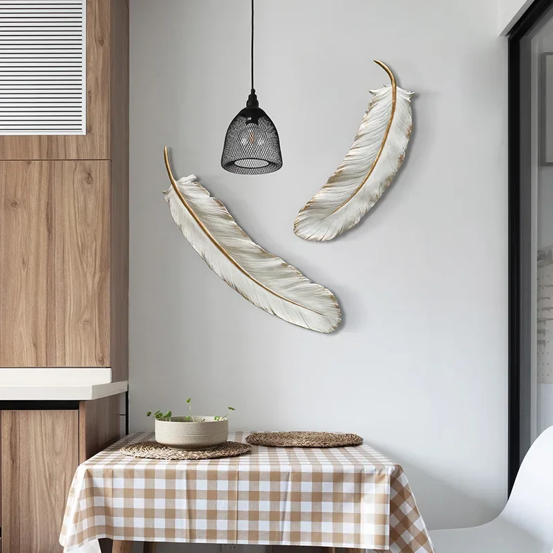 Wall Decoration Nordic Feather Creative Wall Sculpture Resin Art Crafts Living Room Bedroom Office Hotel Hanging Decor