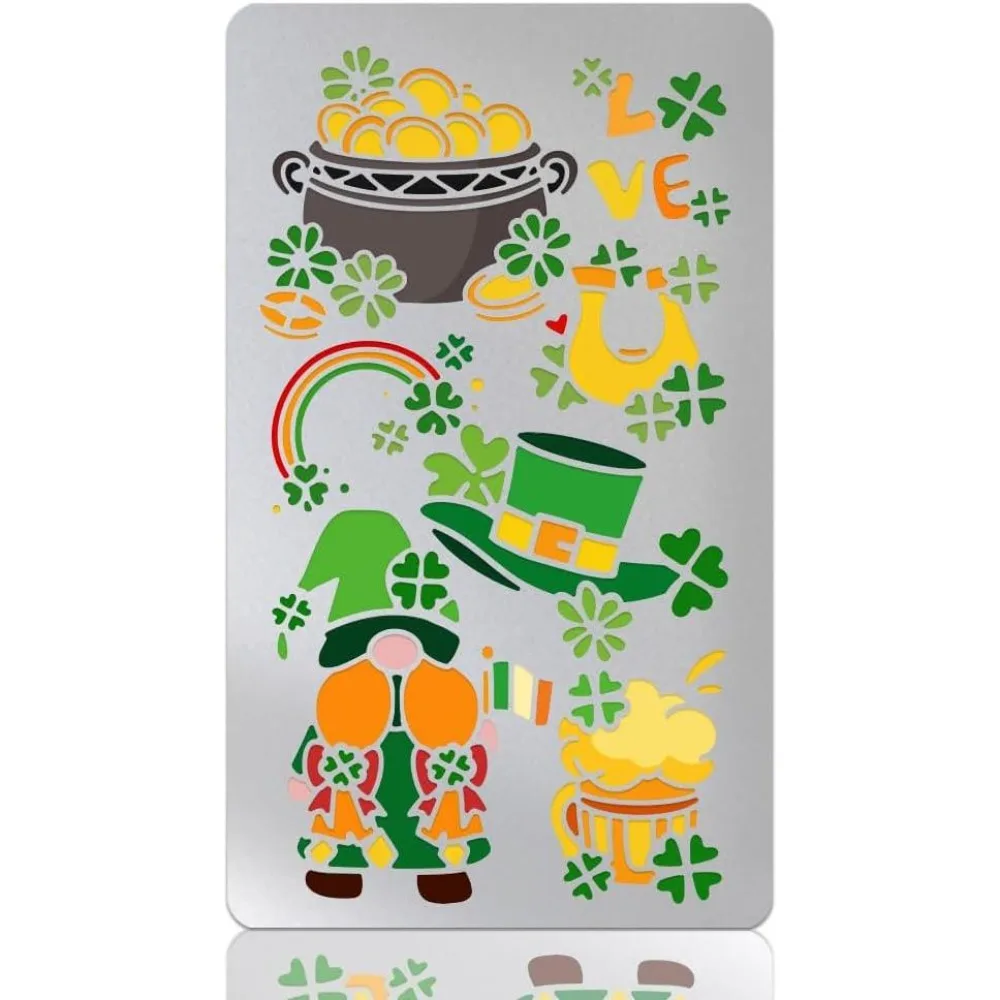 St. Patrick's Day Stencils for Craft Painting Irish Shamrock Stencil Gnome Senpa Template Stainless Steel Reusable Template