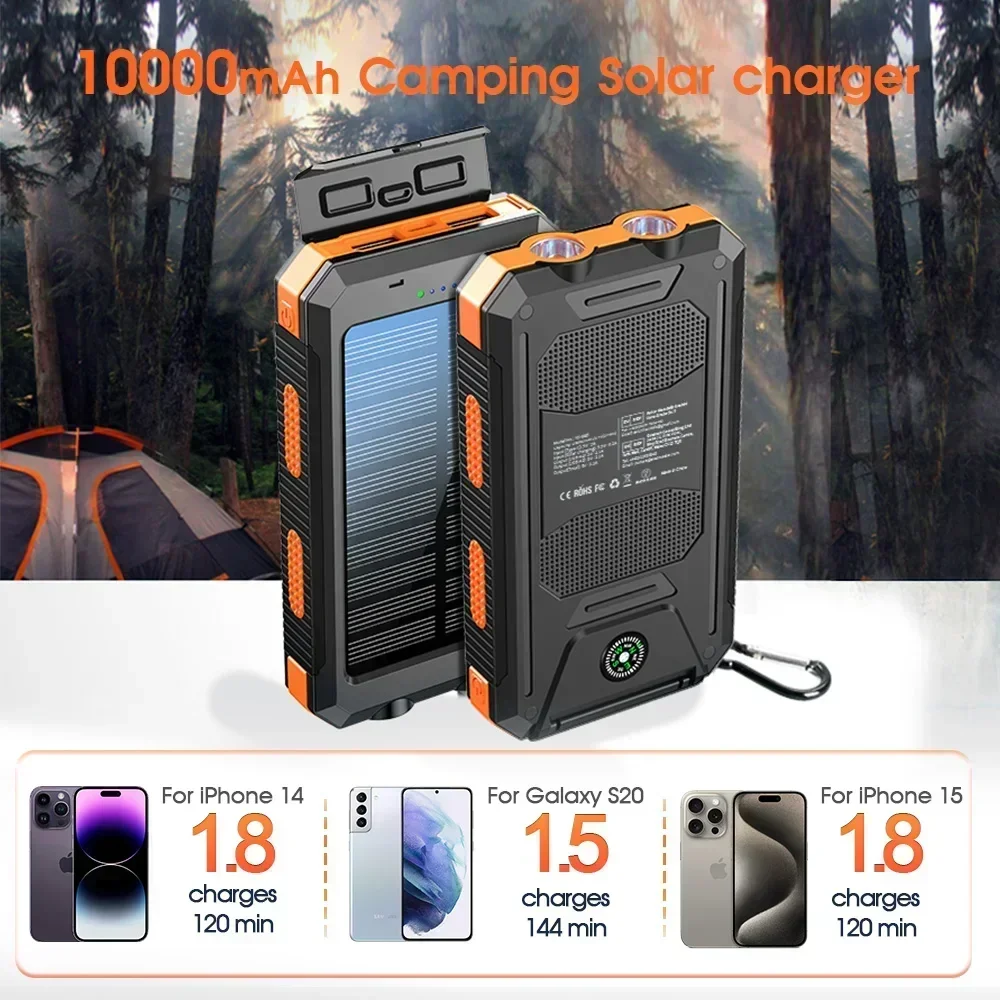 2026 IN Stock Hot Trend 10000mAh Solar Power Bank - حصريًا مزدوج USB Type-C، LED عالي السطوع وحلقة تسلق