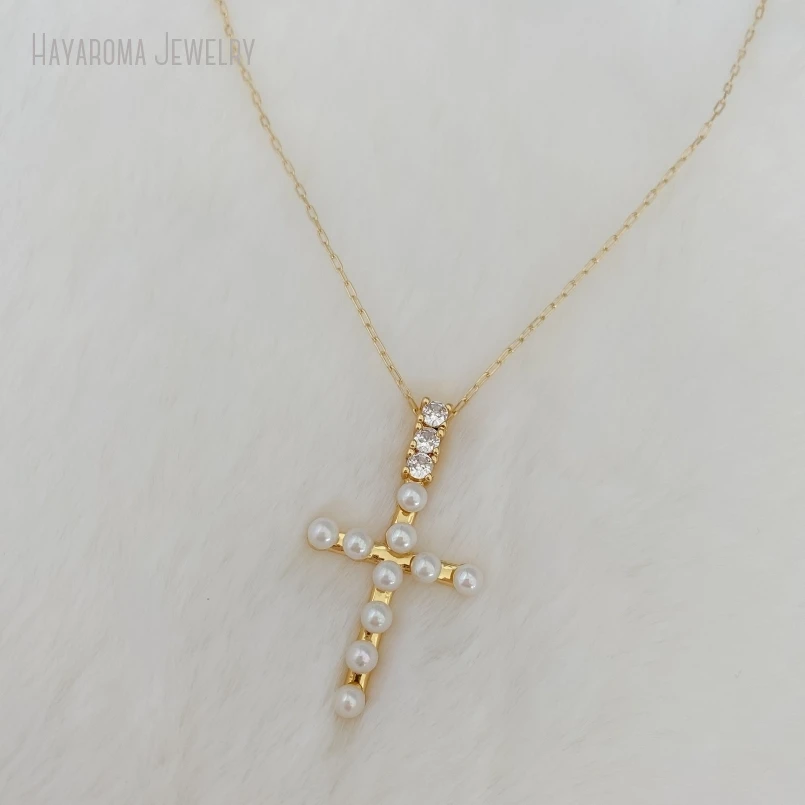 10Pcs Pearl beaded cross pendant dainty necklace catholic religious Christian jewelry