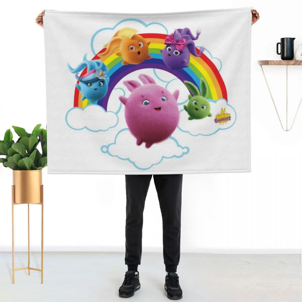 Sunny Bunnies - Rainbow Bunnies Throw Blanket warm winter Polar blankets ands decorative Giant Sofa Soft Plush Plaid Blankets