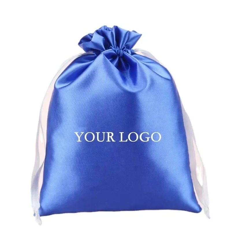 

Custom Logo Print Satin Gift Drawstring Bag Sachet Small/Decorative/Product Packaging Bags/Makeup/Jewelry Cloth Pouches 50Pcs