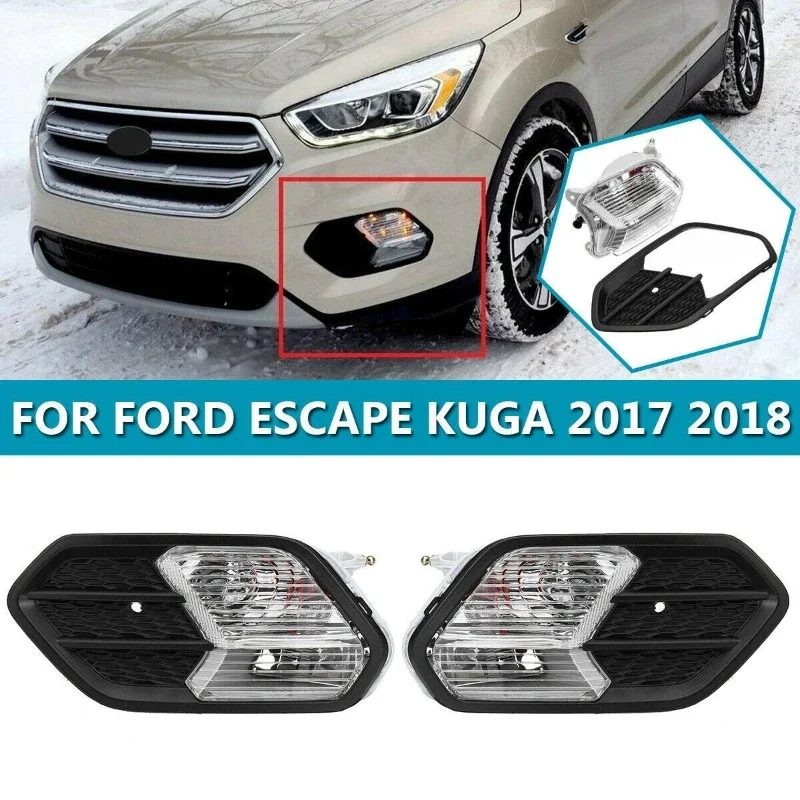 

1pair ABS Plastic Car Front Bumper LED Fog Lights for Ford Escape Kuga 2017 2018