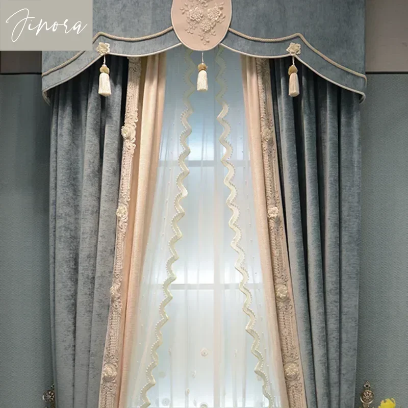 Spliced Chenille Curtains With Simple And Atmospheric Relief Embroidery Curtains For Living Dining Room Bedroom