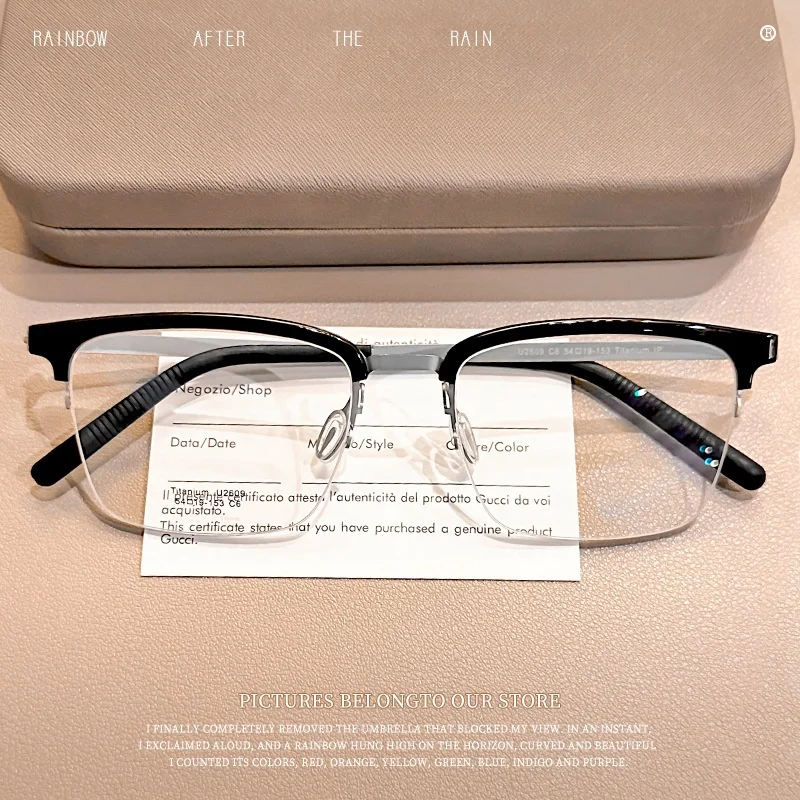 

MOMOJA Business Half frame Square Men's Eyeglass Frame Ultra Light Pure Titanium Optical Prescription Glasses For Men 2609