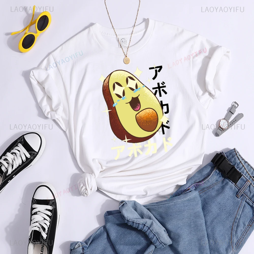 Glittering Avocado Funny Cartoons Womens TShirts Summer Cotton Tshirts kawaii Street Tops Black White Ropa Hombre T Shirt