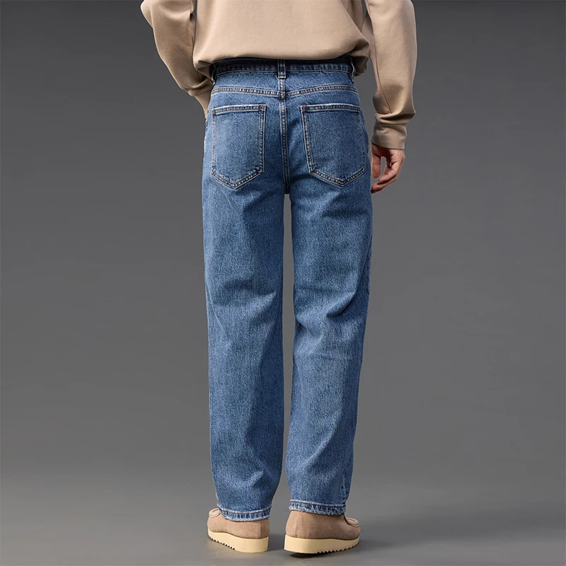 Elastic Denim Jeans Men Basic Style Business Casual Loose Vintage Fashion Cleanfit Straight Baggy Pants Jeans Man Trousers