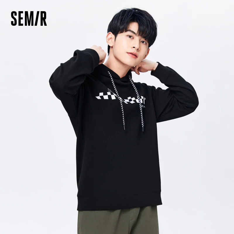 

Semir Men Hoodies Autumn New Simple Casual Style Men Fashion PlaidEmbroidery Hoodie Trendy Pullover Sweater for Men