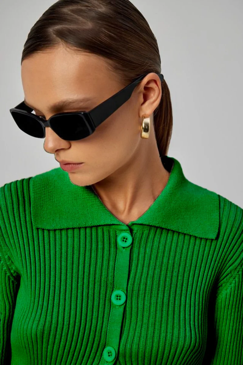 Elegant Knitted Women Ribbed Flare Sleeve Shirts Tops and Elastic Slim Female Outfit Single-breasted Cardigans Vintage Sweater