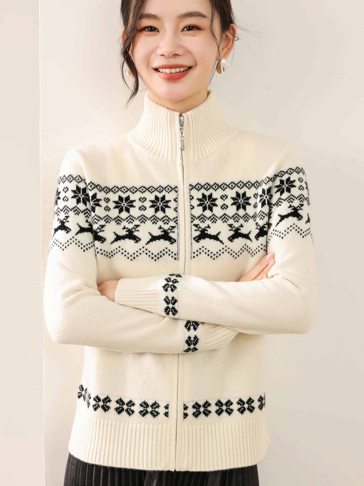 

Fer Island 100% Merino Wool Woman Sweater Thick Autumn Winter Female Knitted Cardigan New Fashion lady Long Sleeve Clothing Tops