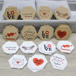 Zerong3x3.5cm kraft/white Handmade tag,Happy Valentine's day gifts hang tag paper LOVE heart tag party suppiles decoration