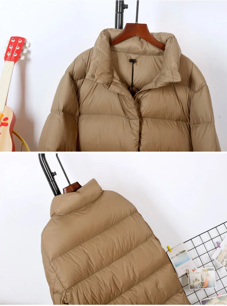 Schinteon Women Ultralight 90% White Duck Down Jacket Stand Collar Coat Casual Loose Winter Outwear High Quality 8 Colors