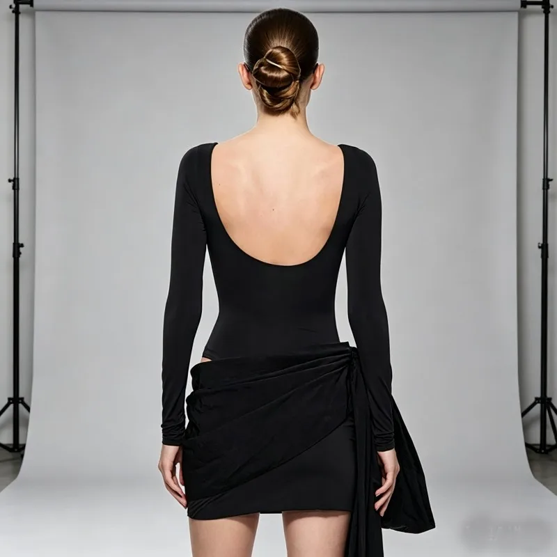 Tuularose Women's Jumpsuit 2-piece Set Fashion Hollow Backless Solid Jumpsuit Pleated Skirt Set Elegant Chic Women's Dress Sets