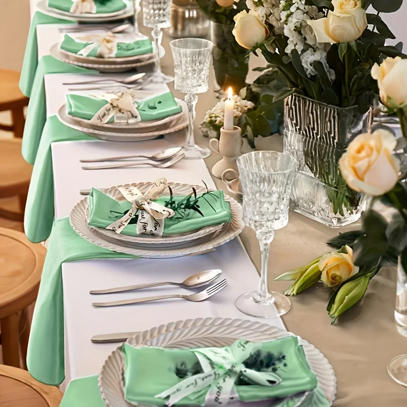 VIKAMA Sage Green Satin Cloth Napkins 16pcs Soft Washable Shiny Square Dinner Napkins for Wedding Party Dining Decor