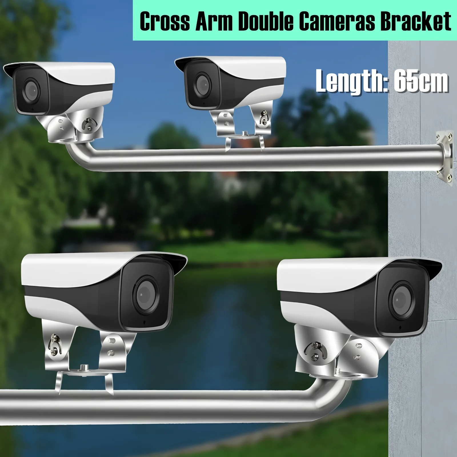 Cross Arm Rod Bracket for Double Cameras, Universal Bullet CCTV Camera Mounting Bracket , Stainless Steel Twin Cameras Support