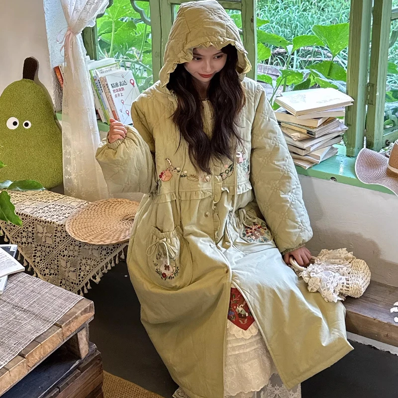 Милые длинные парки Mori Girls, новые осенне-зимние женские свободные утягивающие милые пуховые парки с вышивкой для девочек, пальто в стиле Лолиты