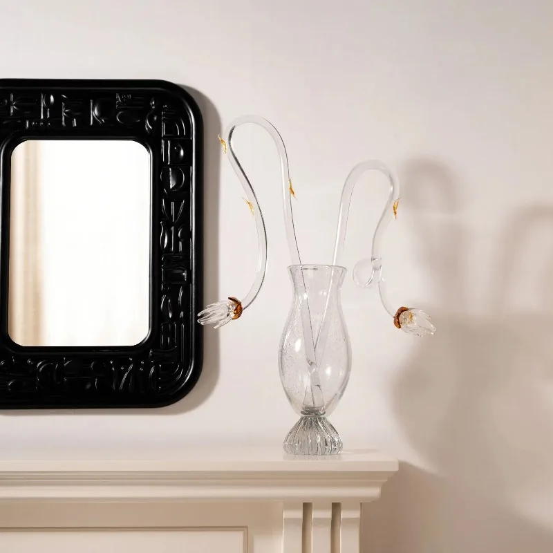 Modern minimalist art glass creative special-shaped flower ware model room high-end sales office glazed vase decoration